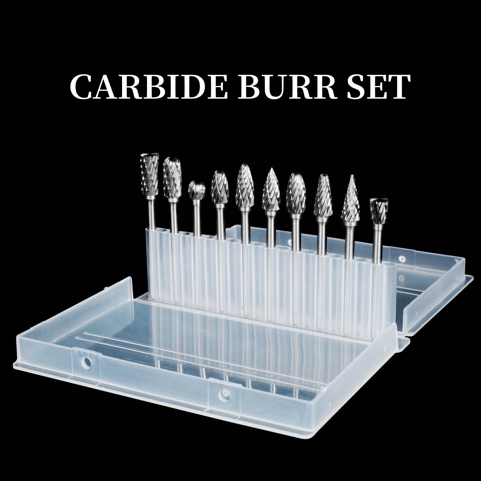 Carbide Burr Set, Die Grinder Bits, 10 PCS 1/8" Shank Double Cut Tungsten Carbide Rotary Burrs Set Compatible with Dremel Bits for Metal Wood Carving Engraving Polishing — Amazon image 3