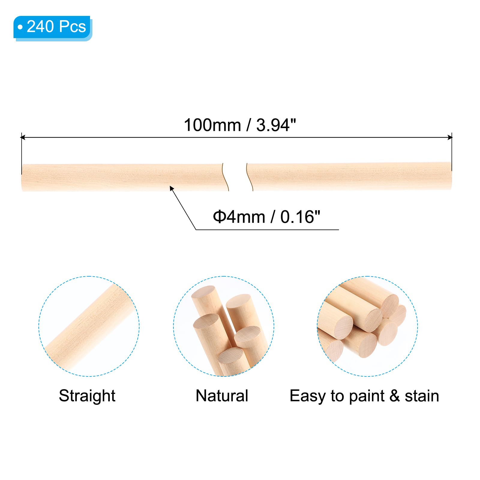 PATIKIL 1/6x3.94inch Wooden Dowel - Image 2