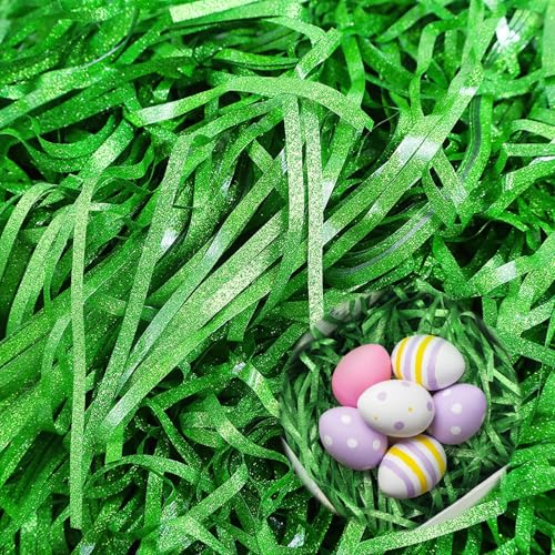 ACTOYS Ostergras Papier Ostergras Grün Geschreddertes Papier Füllmaterial Füllmaterial Geschenk 200g (Glitzer hellgrün 200g)