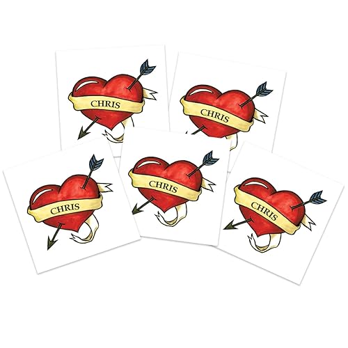 Miniatura 5 de Tatuajes temporales tradicionales de corazón de amor  Paquete de 5  Estilo Cupido de San Valentín  Seguro para la piel  Fabricado en los Estados