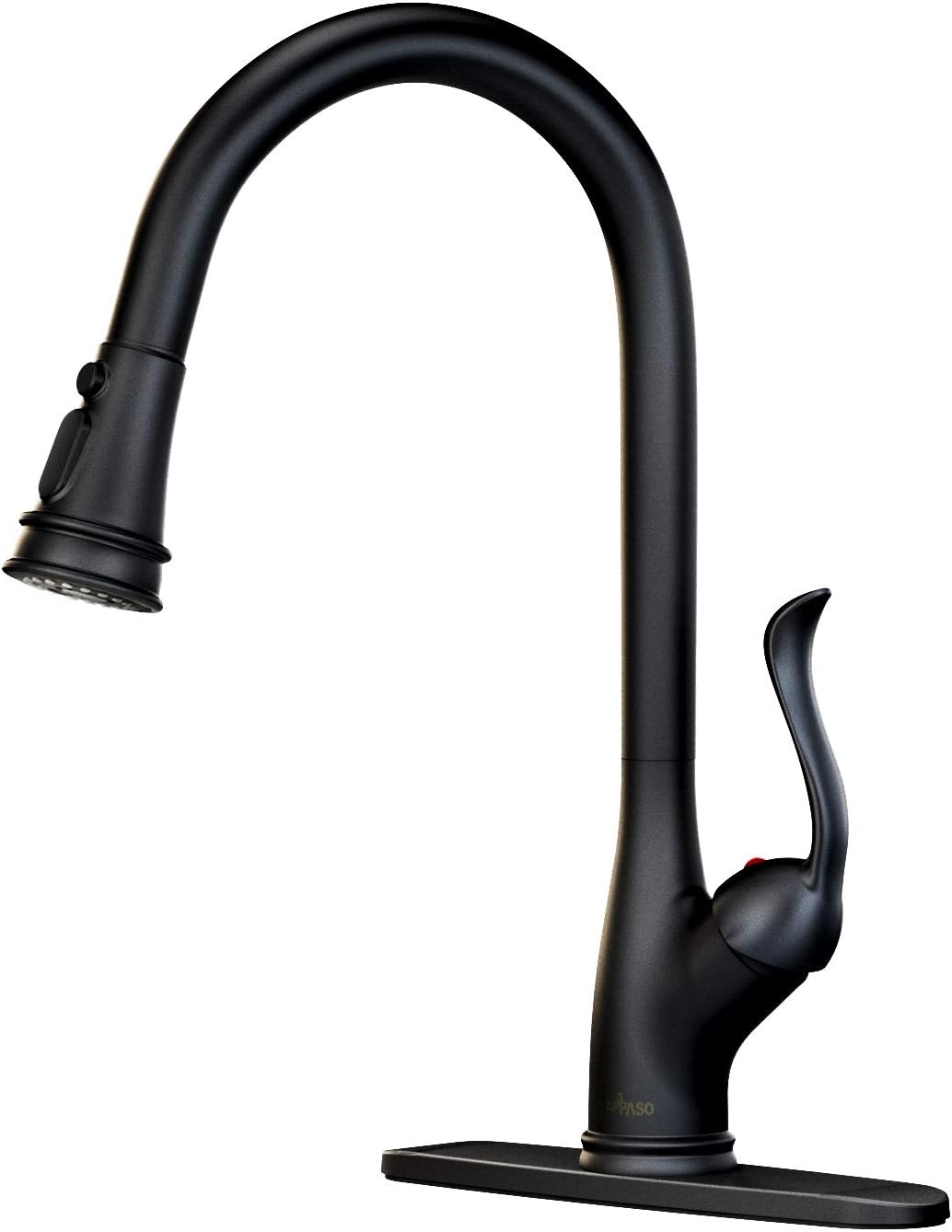 APASO Matte Black Kitchen Faucet with Pull Down Sprayer, High Arc Single Handle with 3 Modes Spray Head, Neoperl Aerator, CUPC-Certified Pull-Out Hose, Water Supply Tubing, and Valve Core
