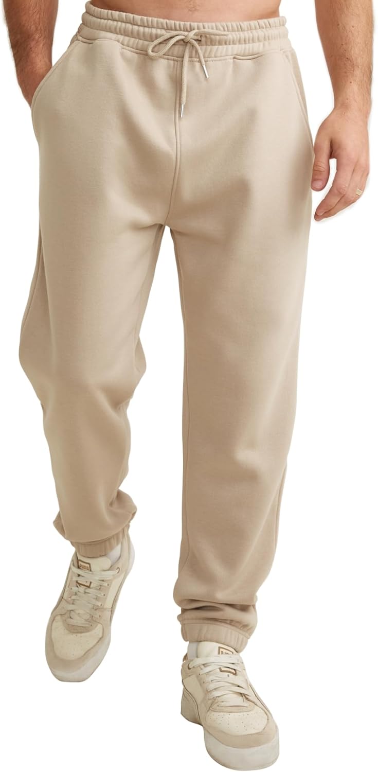Six Stories | Hubby Sweatpants | Soft Cotton Brushed Fleece Loungewear Joggers in Stone Beige