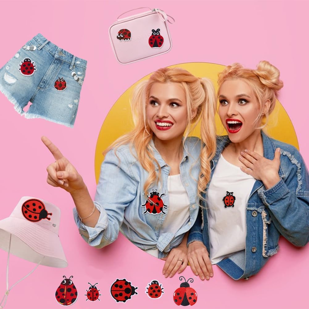 AHANDMAKER 16 Pcs 12 Styles Ladybug Embroidery Patches, Cartoon Cute Iron on Patches, Small Embroidered Patch Appliques for Shoes Backpack Repairing and Decorations