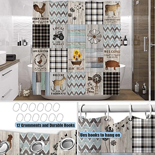 Onecmore Patchwork Farmhouse Shower Curtain Vintage Country Rustic Western Animal Wooden Plank Wood Decor For Home Bathroom Bathtubs Sets Decoration Washable Durable Polyester Fabric 72"X72" #TOP4