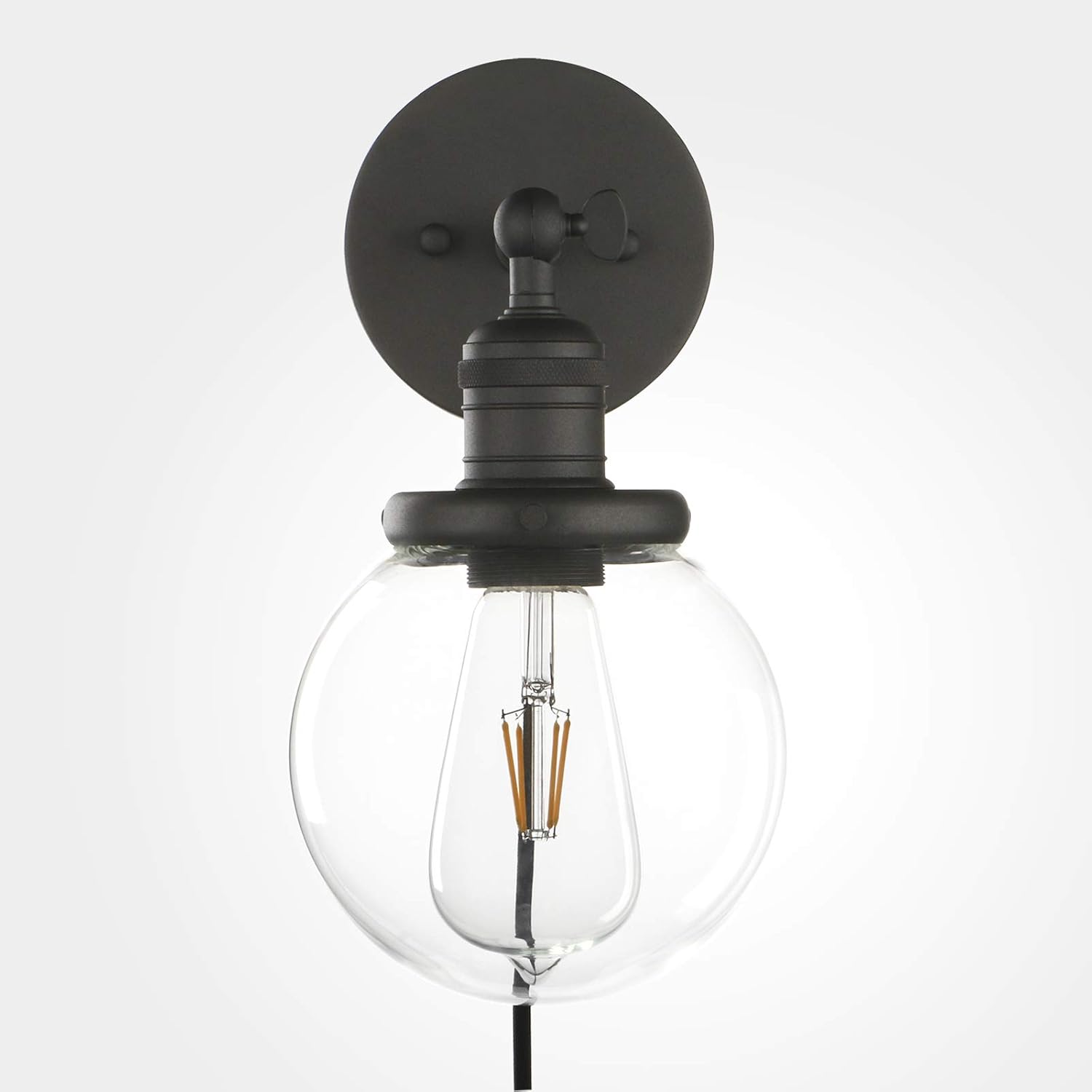 Phansthy Black Sconce with Switch Plug in Sconce Bathroom Vanity Light with 5.9 Incles Globe Glass Canopy (Black, Globe Glass Shade)