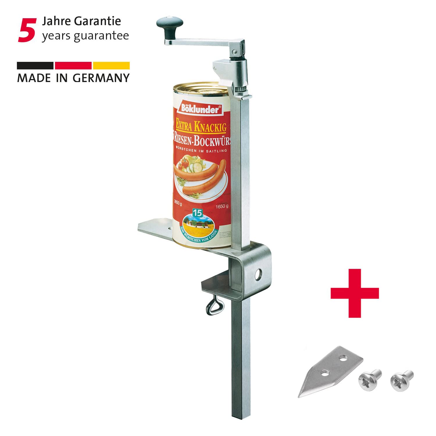 Westmark Zestaw: Otwieracz gastronomiczny do konserw, Mocowany do blatu + Zestaw części zamiennych, Do kuchni profesjonalnych; Długość: 84 cm, Stal/Stal nierdzewna, Sieger Clou 40, 198522E6