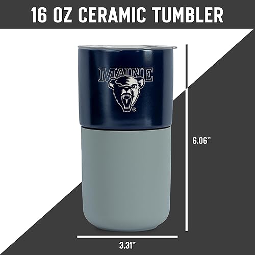 Miniatura 510 de Rico Industries NCAA Miami of Ohio Redhawks - Vaso de cerámica de 16 onzas con agarre de silicona, grabado láser profundo, diseño de color negro
