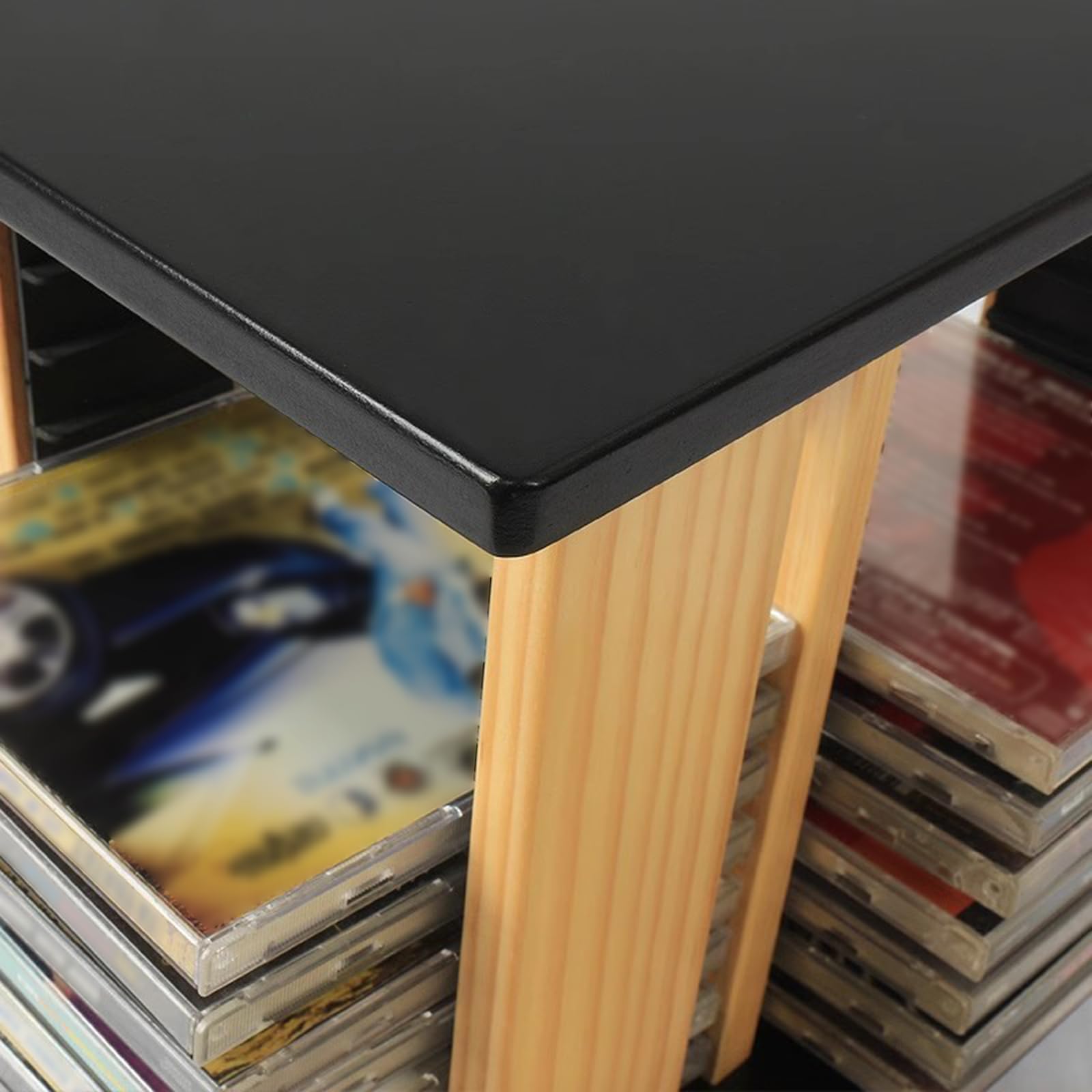 Porta CD Dvd da Scrivania, Organizer in Legno per CD, Ripiano Espositivo Girevole a 360° per CD, Ripiano di Finitura per Dischi, Contiene 45 Custodie Standard per CD, per Sala Cinema