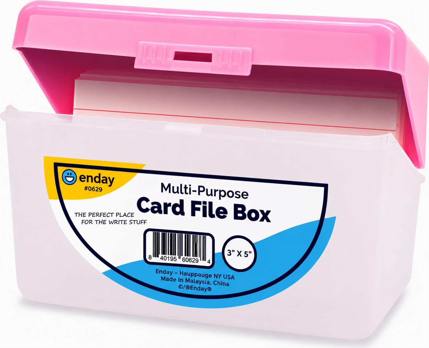 Enday Index Card Holder Pink, 3x5 Note Flash Card Organizer Case, Index Card File w/flip top, Notecard Recipe, Holder, Holds 250 Cards, Also Available in Purple, Red, Green, Blue, Grey (1 PC)