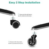 Vista 7 de Hirate Paquete de 5 ruedas para sillas de oficina con vástago roscado de 5/16 pulgadas a 18UNC, sillas giratorias suaves de 3 pulgadas, ruedas