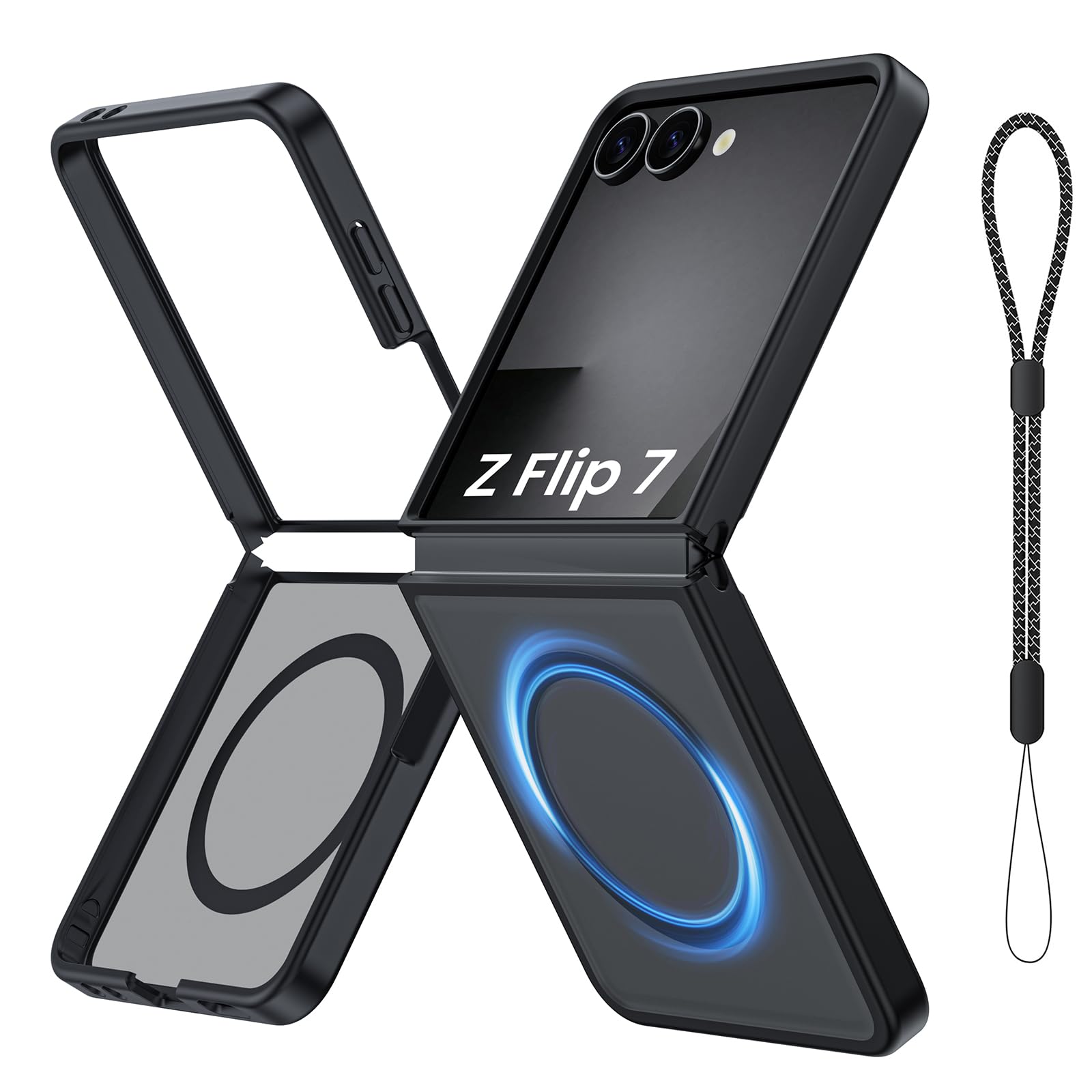 Magnetic for Galaxy Z Flip 7 Case, Compatible with MagSafe, [No Screen Protector] [Military-Grade Protection] Slim Translucent Matte Shockproof Phone Case for Samsung Flip 7 (Black)