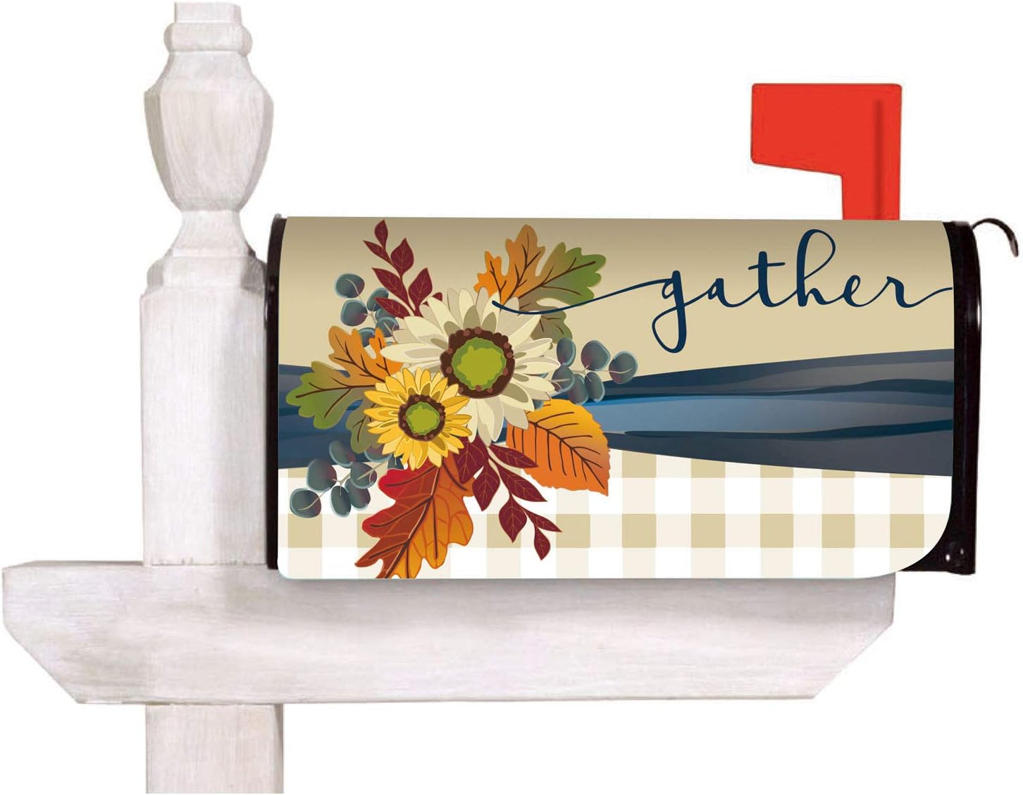 Evergreen Flag Magnetic Fall Floral Gather Mailbox Cover Rustic Seasonal Fall Autmn Decoration for Home Garden and Yard