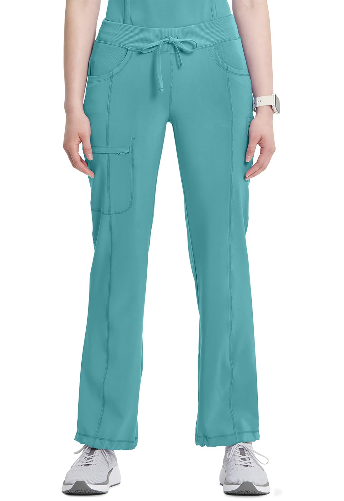 Cherokee Infinity Damen-Schlupfkasack 2625A Mock Wrap Top & 1123AT Hose mit geradem Bein und Kordelzug, blaugrün, Größe L / M