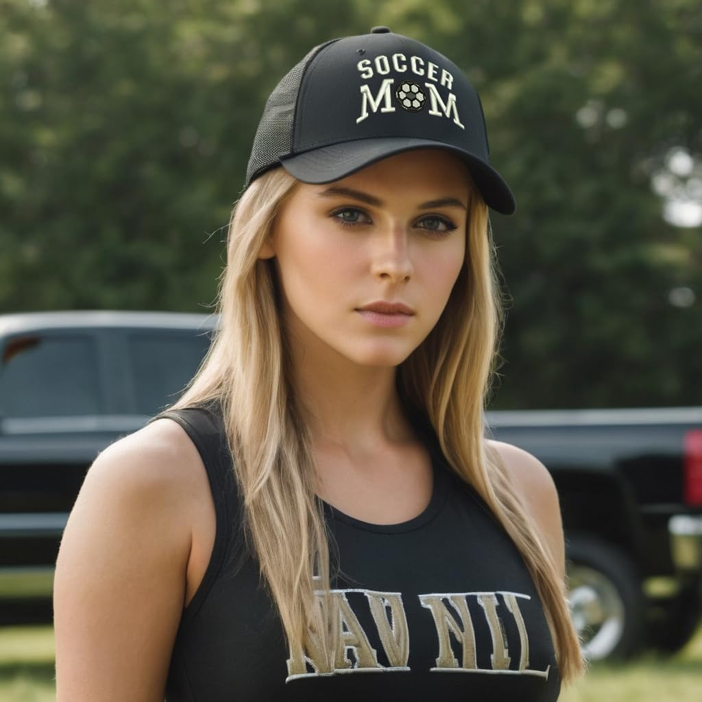 ALLNTRENDS Soccer Mom Trucker Hat Embroidered Women's Adjustable Mesh Snapback Cap - Image 2