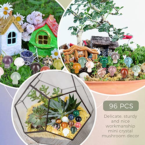 96 Pieces Mushroom Crystal Gemstone Mini Mushroom Decor Sculpture Carved Natural Crystal Mushroom Stones Little Mushroom Crystal Accessories For Witchcraft Home Garden Miniature Decor Meditation #TOP2