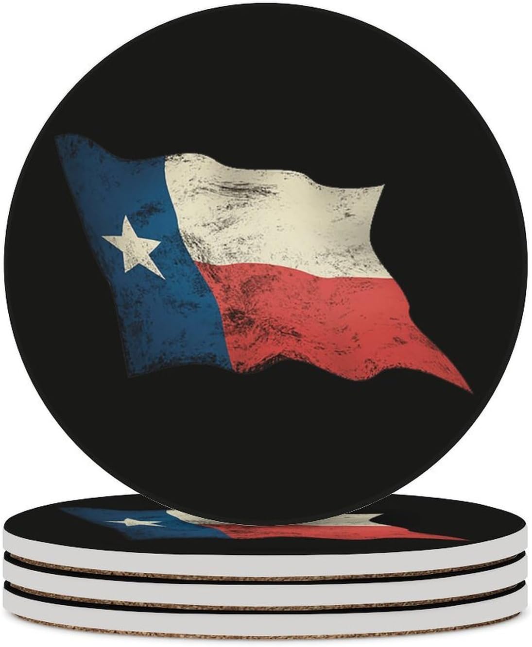 Vintage Texas Flag Funny Round Ceramic Coasters for Drink Absorbent Cup Holders Tabletop Protection