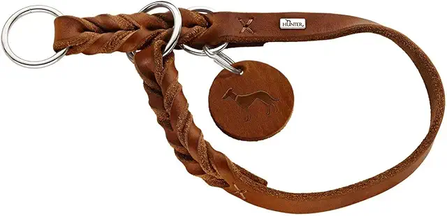 HUNTER Dressurhalsung SOLID EDUCATION - Cognac Lederhalsband für Hunde
