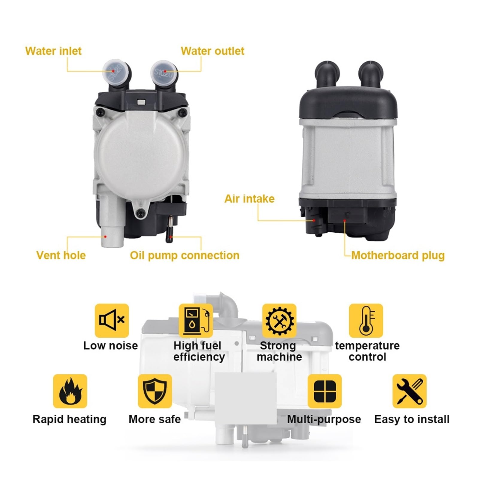 12V 6KW Podgrzewacz Paliwa Diesel Płynny Benzyny Przełącznik LCD Tłumik + Pompa Wody Urządzenie Ogrzewania Postojowego Do Ciężarówek Van Samochodów Łatwy w instalacji(One-way remote)