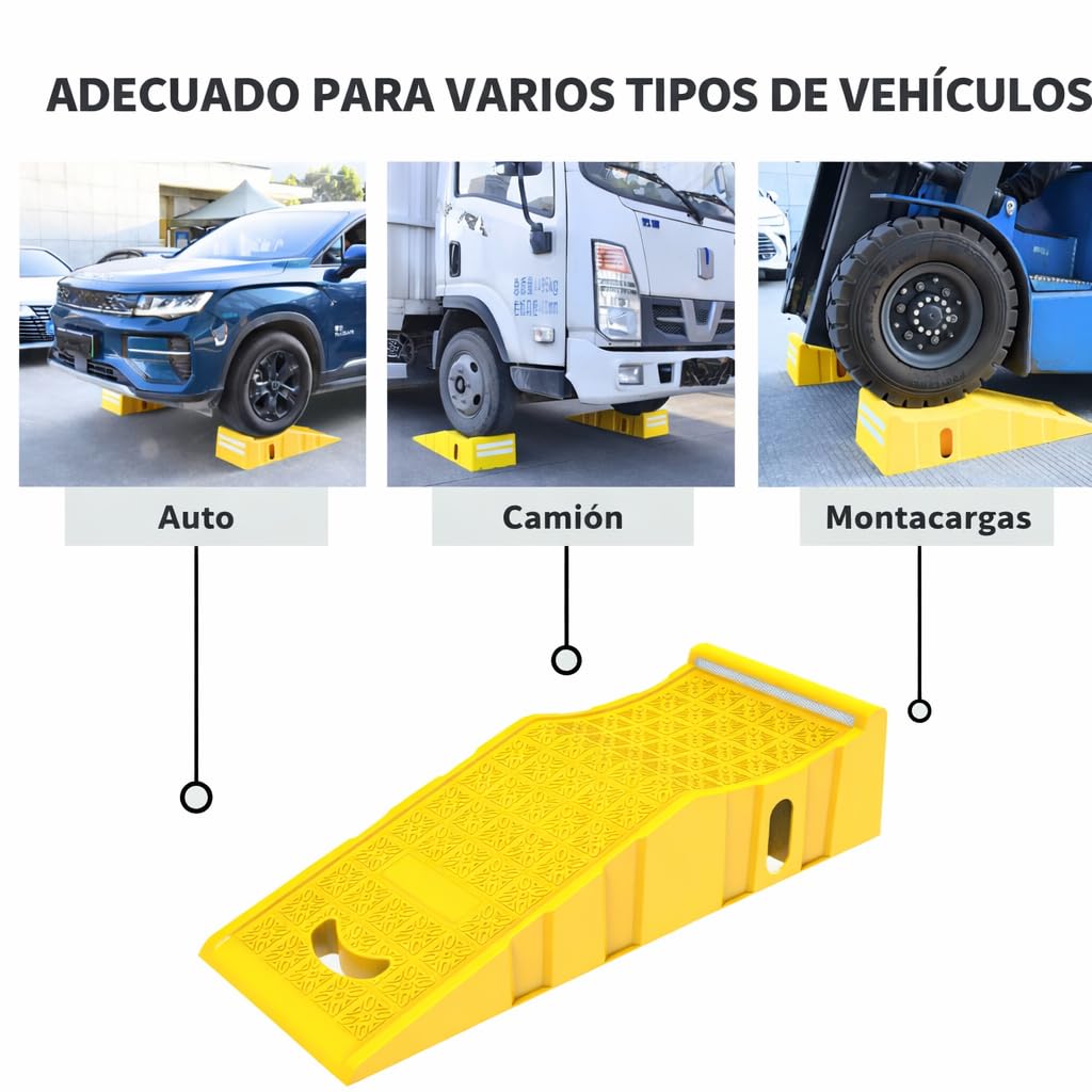 Juego de 2 Rampas de Elevación para Coche, Capacidad de 4,5 T por Pareja con Adhesivos Reflectantes Nocturnos, Amarillo