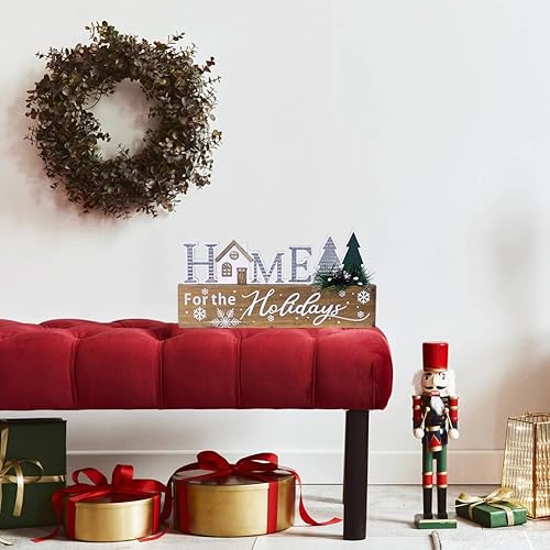 Miniatura 5 de Bloques de señalización navideña de madera, decoración de mesa con cita para el hogar, señal de bloque de centro de mesa de Navidad con copo de