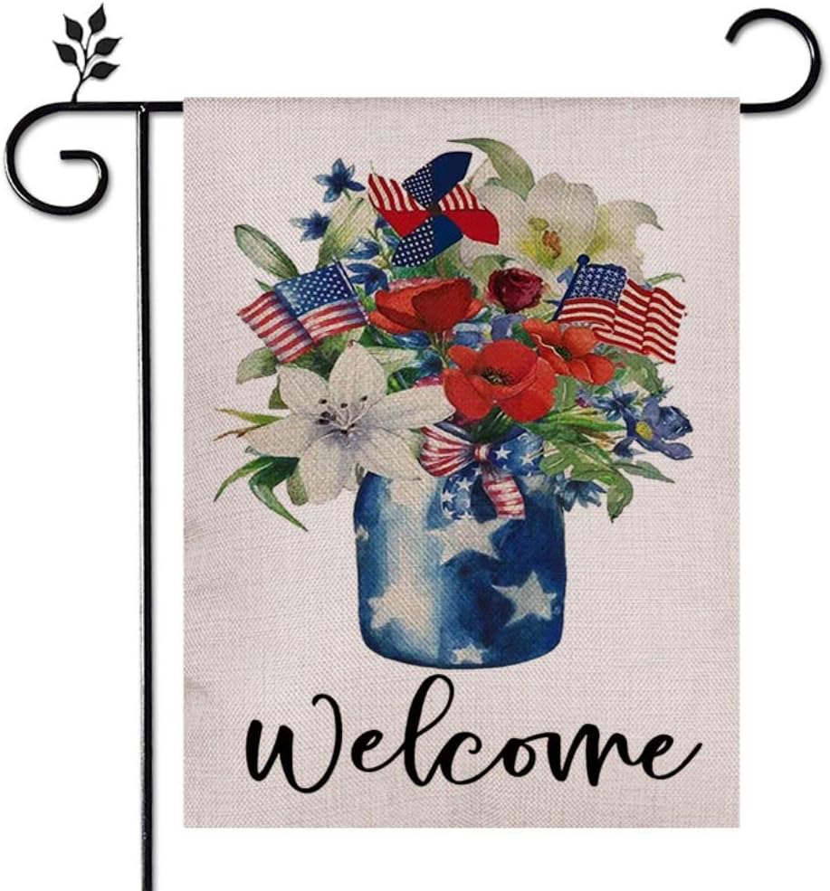 Eiazuiks4th of July Patrioctic American Garden Flag Floral Spring Double Sided Vertical Rustic Farmhouse Yard Seasonal Holiday Outdoor Decor 12×18 Inch EF055