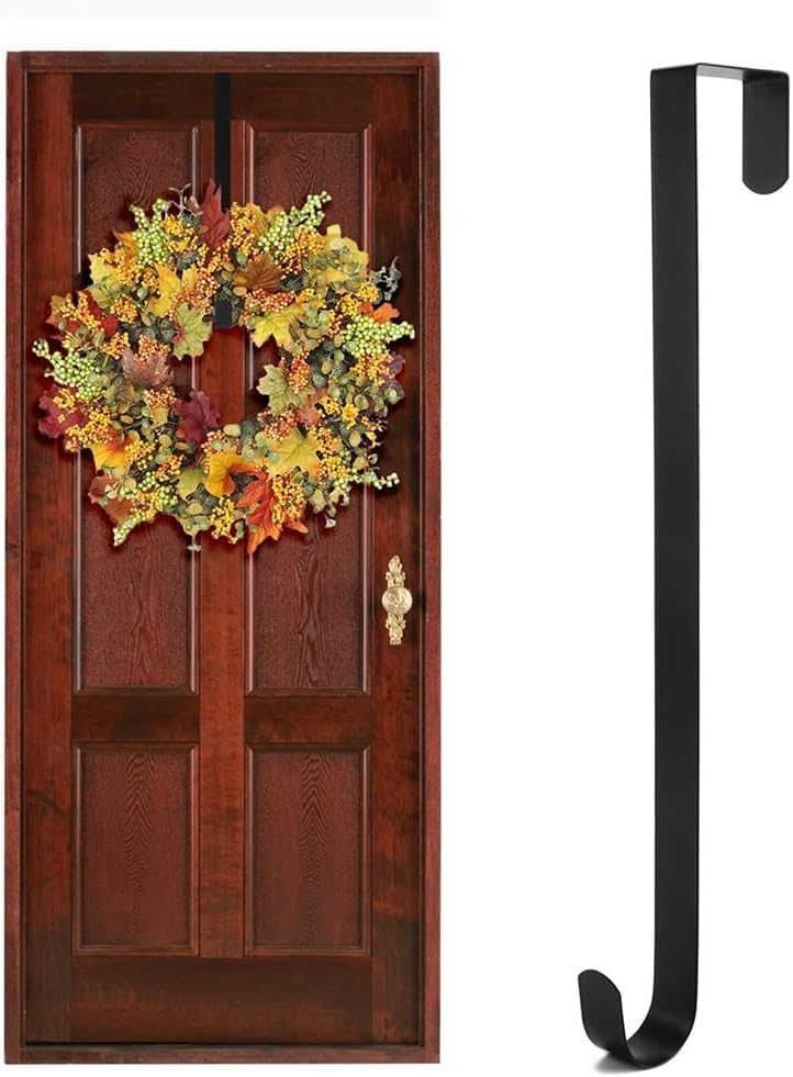 WishDirect Wreath Hanger Over-The-Door Hook for Hanging Hats, Coats, Towels, Wreaths and Decorations - 15” L, Holds Up to 10 Lbs (1 Pack)