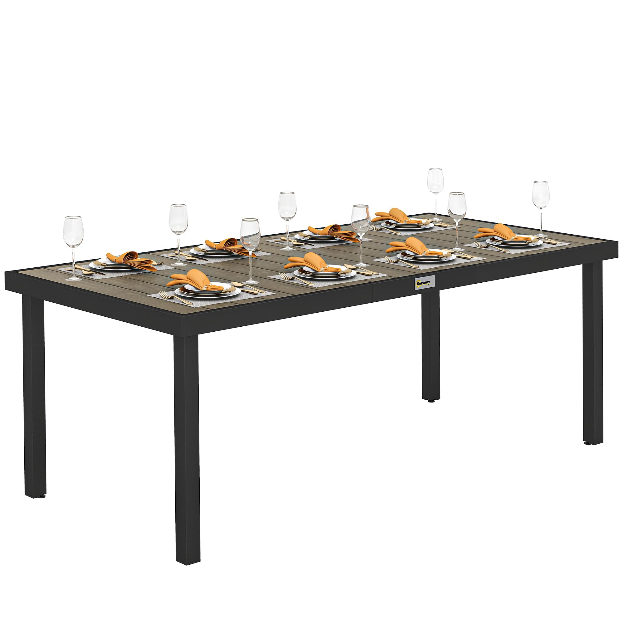 Outsunny Gartentisch Aluminium 190x90 cm Wetterfest Buffettisch mit Holz-Optik, rutschfest Campingtisch für 8 Personen Balkontisch Terrassentisch Outdoor Esstisch für Garten, Terrasse Balkon Naturholz
