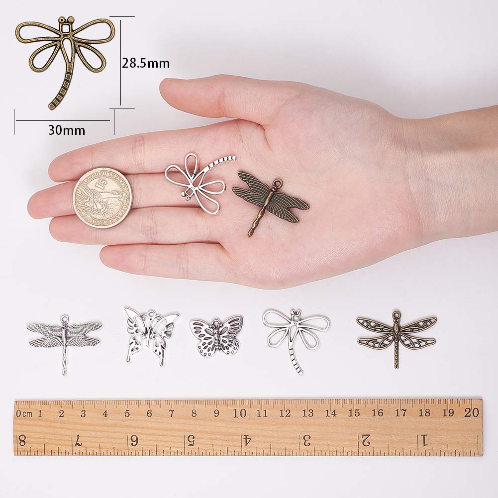 SUNNYCLUE Lot De 70 Breloques Libellule – 7 Styles Différents En Acier Inoxydable Argenté Antique – Charms Pour Bijoux DIY, Bracelets, Colliers & Créations Artisanales