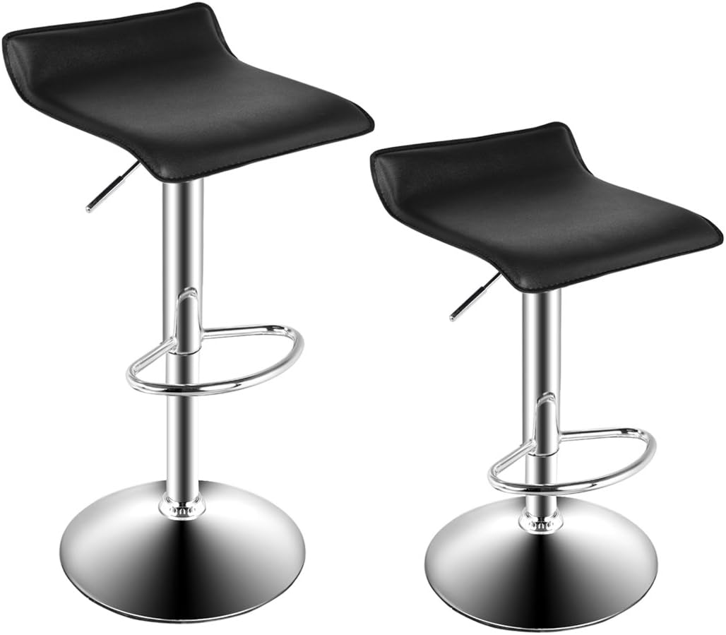 Gracelove 2pcs Bar Stool Chair Swivel Seat Adjustable Height Counter Chrome Furniture US (Black)