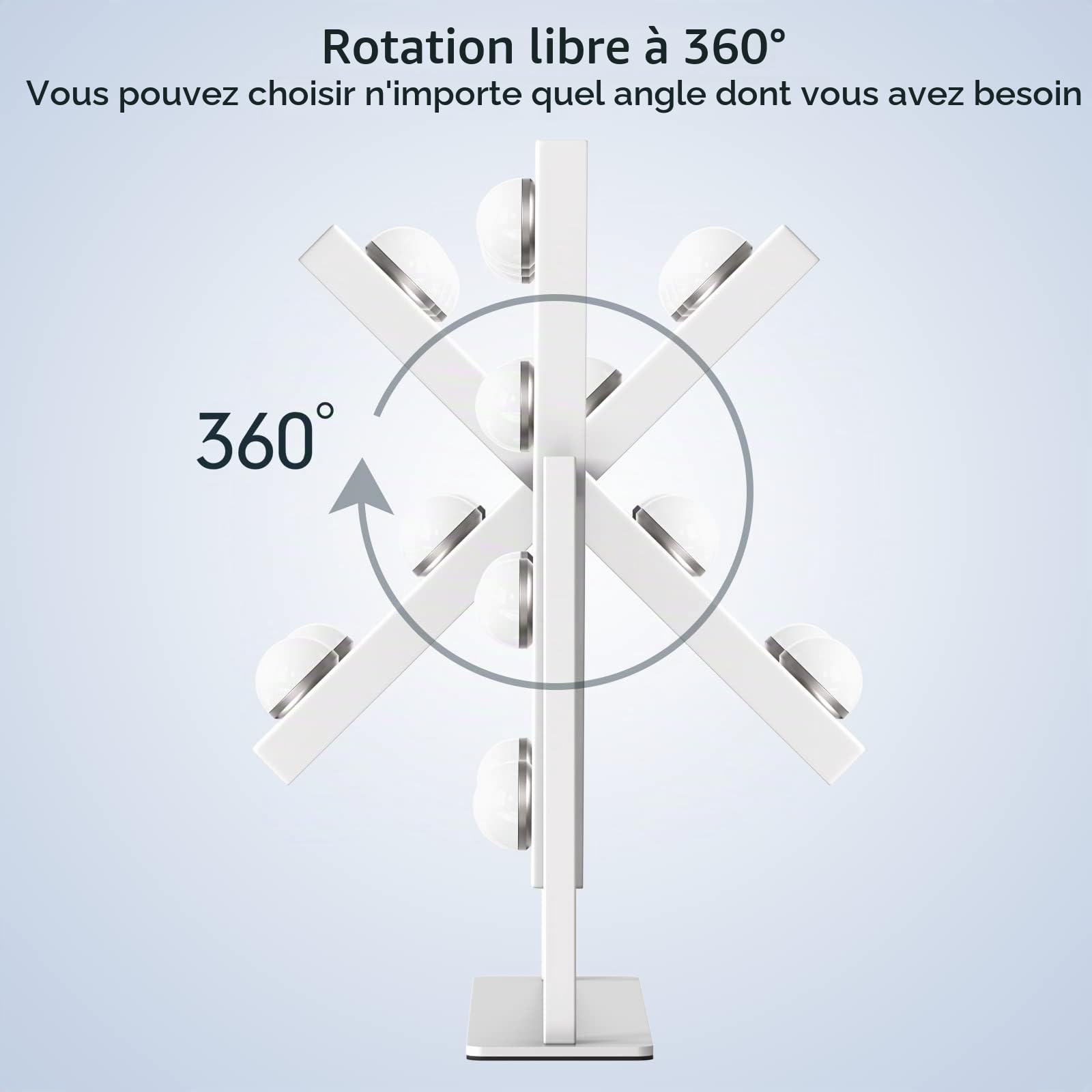 TUREWELL Miroir de Maquillage hollywoodien avec lumières, Grand Miroir de courtoisie éclairé avec 3 Couleurs de lumière et 9 Ampoules LED à intensité Variable, écran Tactile Rotation à 360 degrés