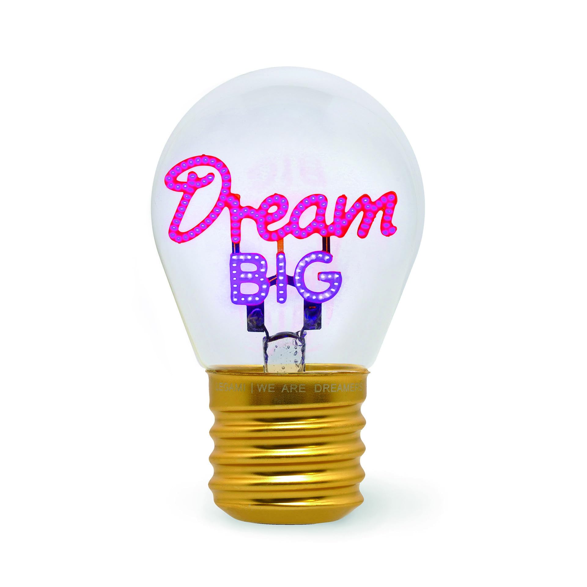Legami - Lampada da Tavolo a forma di Lampadina, Ricaricabile con Cavo USB, Senza Fili, Bulb Fiction, Tema Dream Big, 6.8 x 10.3 cm