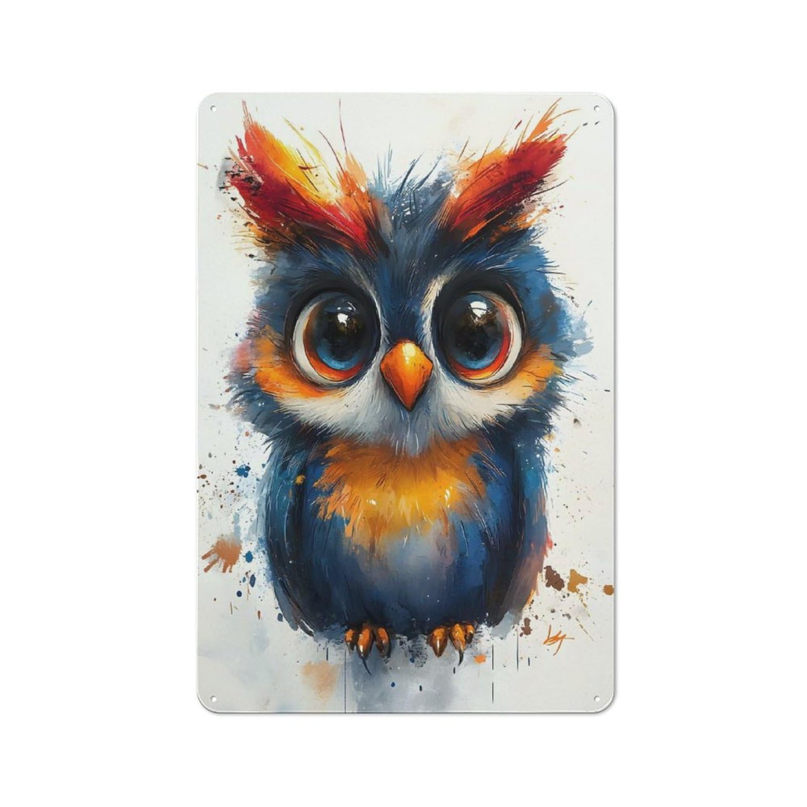 Junmoney Cute Watercolor Owl Decorative Metal Plaque 30X20cm, Garage Style Shed Wall Plaque For Workshop, Basement, Shed Or Games Room