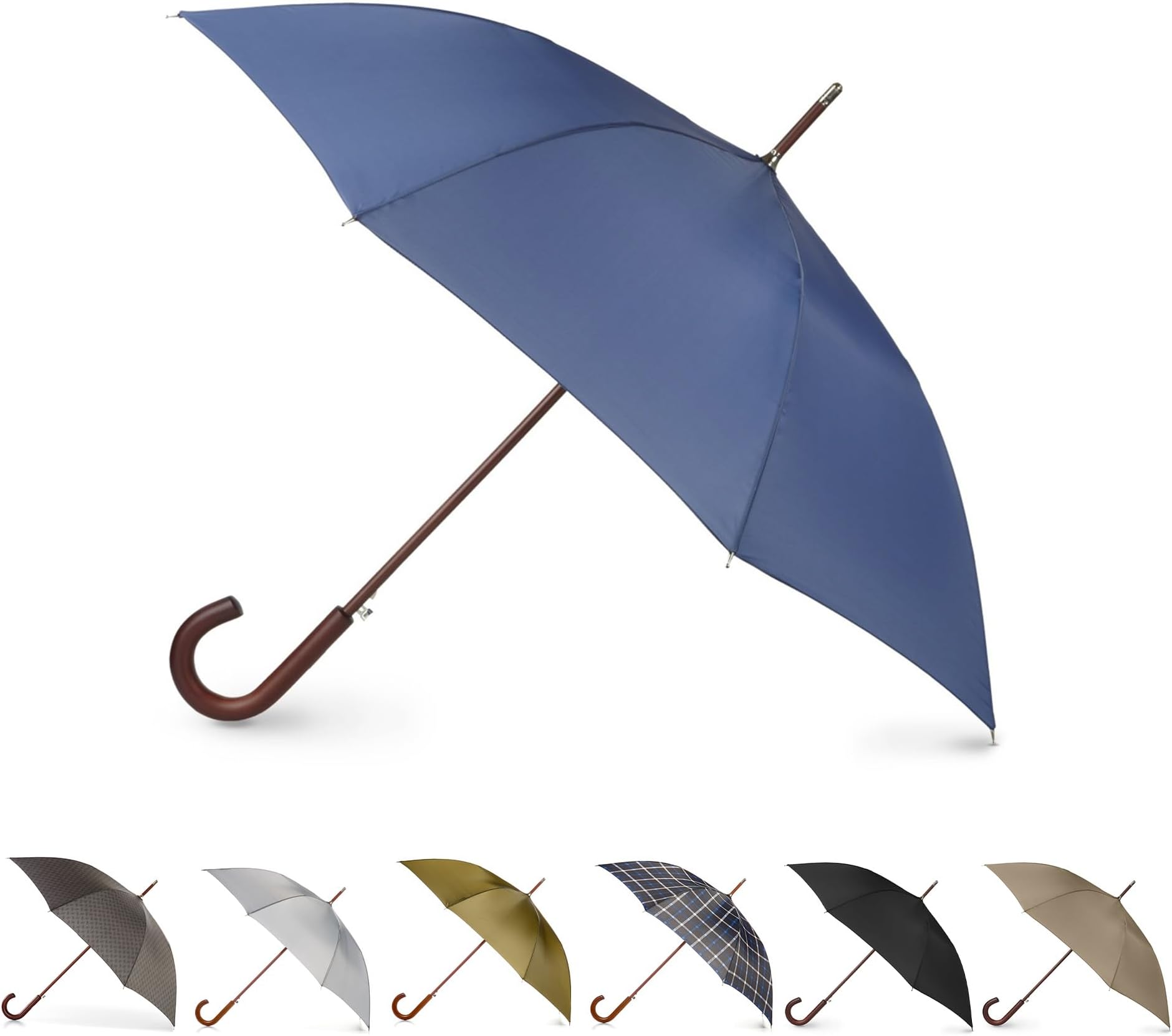 Tote's Men's Eco Auto Open Wooden Handle J Stick Umbrella