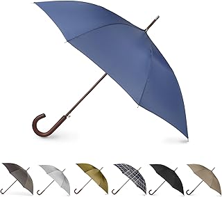 Totes Auto Open Wooden Handle J Stick Umbrella