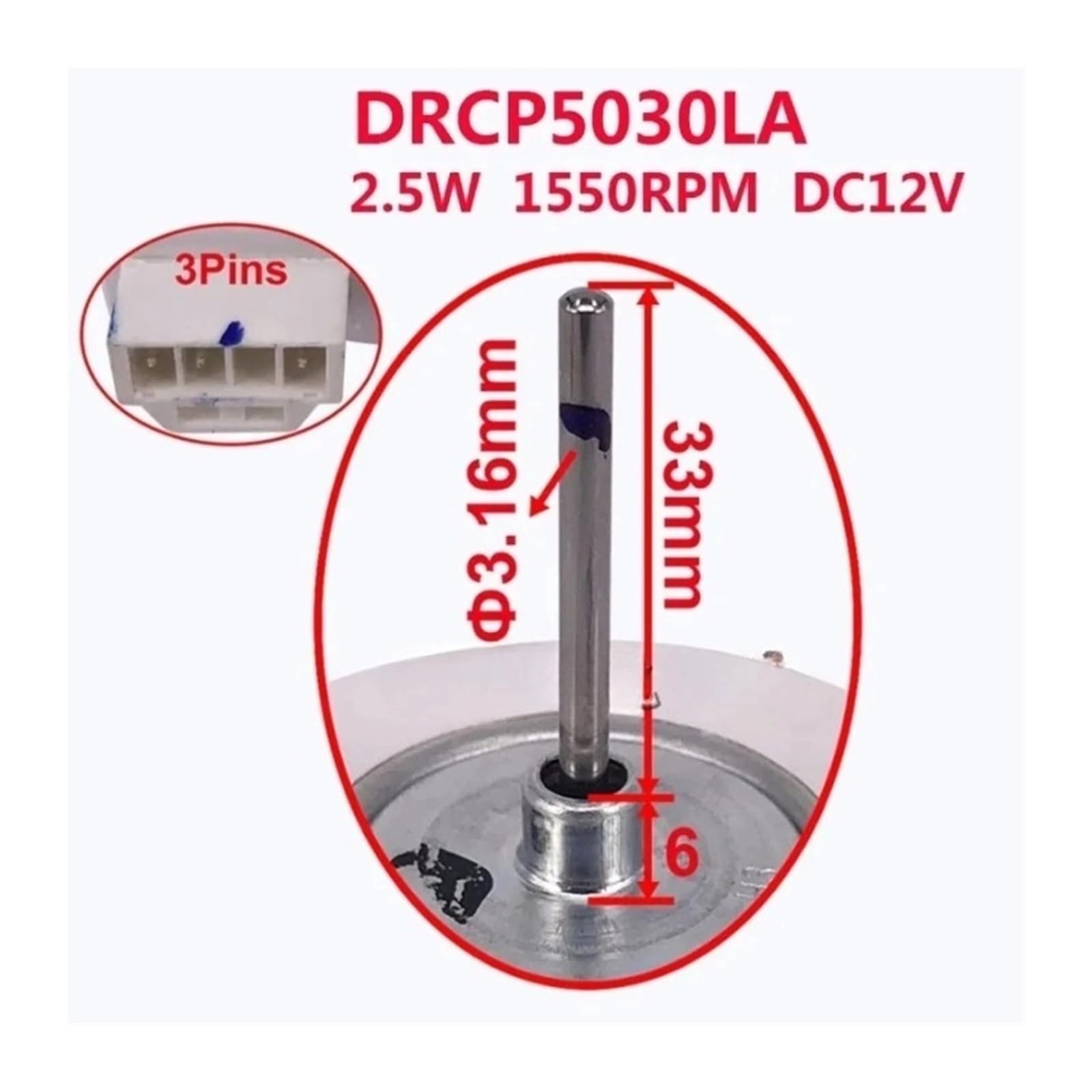 DRCP5030LA - Pieza de repuesto para motor de ventilador de refrigerador de 2,5 W, compatible con motor de ventilador CC de 12 V CC