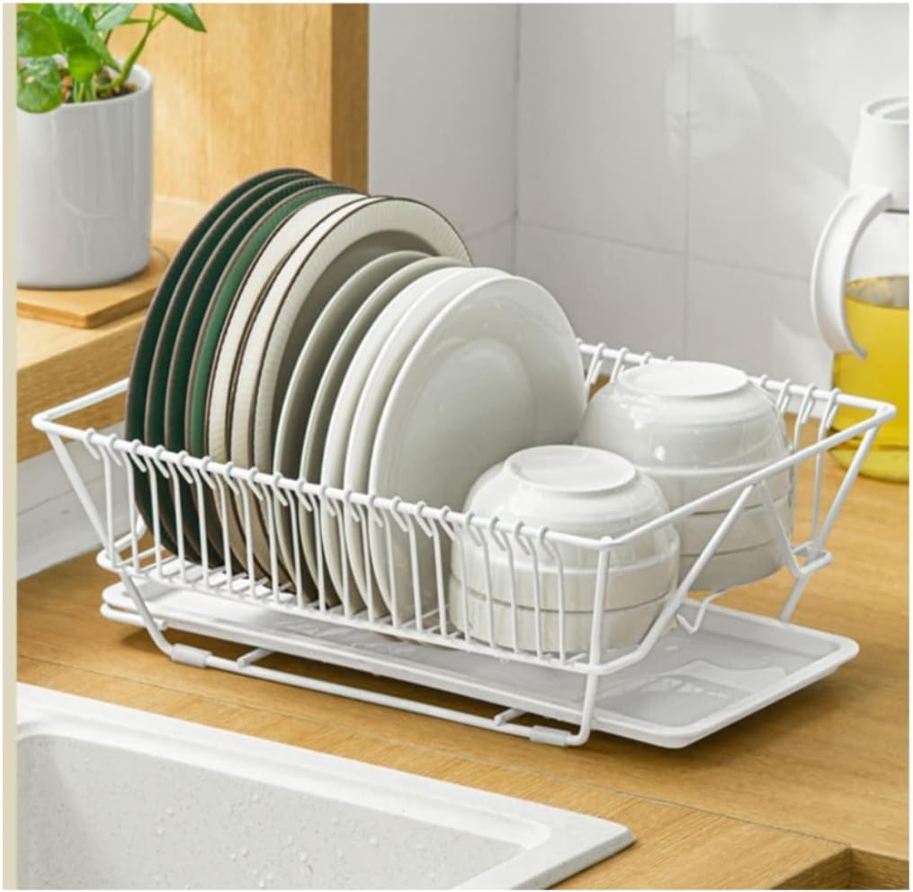 Dish Drying Rack Tableware Holder Dish Drying Rack with Drainboard Drainer Kitchen Light Duty Countertop Utensil Organizer Storage Drying Rack Kitchen(White)