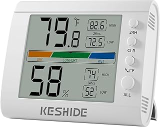 Hygrometer Thermometer Gauge Mini Digital, Monitor Indoor Outdoor Humidity Meter Temperature for Humidifiers Dehumidifiers Greenhouse Reptile Humidor White
