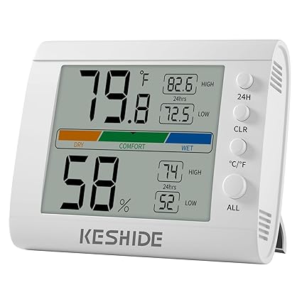 Hygrometer Thermometer Gauge Mini Digital, Monitor Indoor Outdoor Humidity Meter Temperature for Humidifiers Dehumidifiers Greenhouse Reptile Humidor White