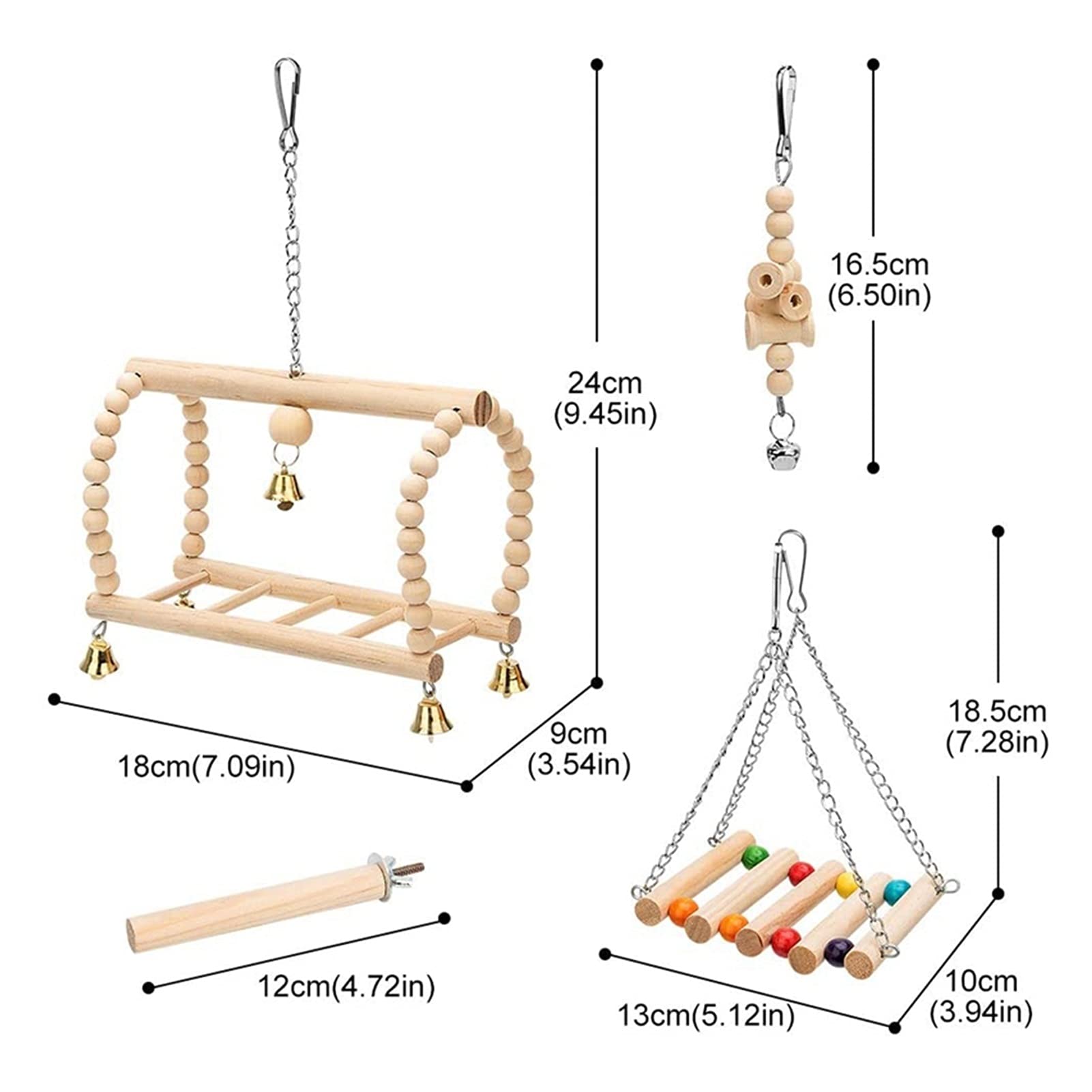 Vogelspielzeug Praktische 8 Packungen Vogel Papagei Swing Hängen Spielzeug, Natürliche Holz Bell Vogel Käfig Spielzeug für Papageien, Sittiche, Nymphensittiche, Budgie