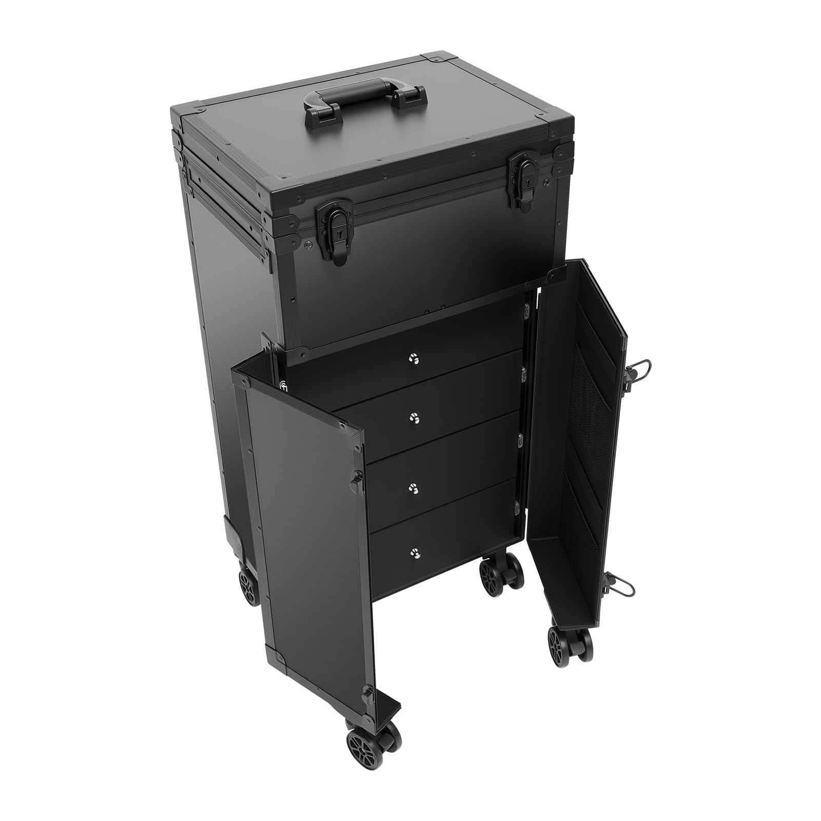 Kosmetik Trolley Kosmetikkoffer 4 Schubladen Schminkkoffer Friseurkoffer Abschließbar Nagelkkoffer Friseur Box Großer Beauty Case für Visagisten Friseure Nageldesign
