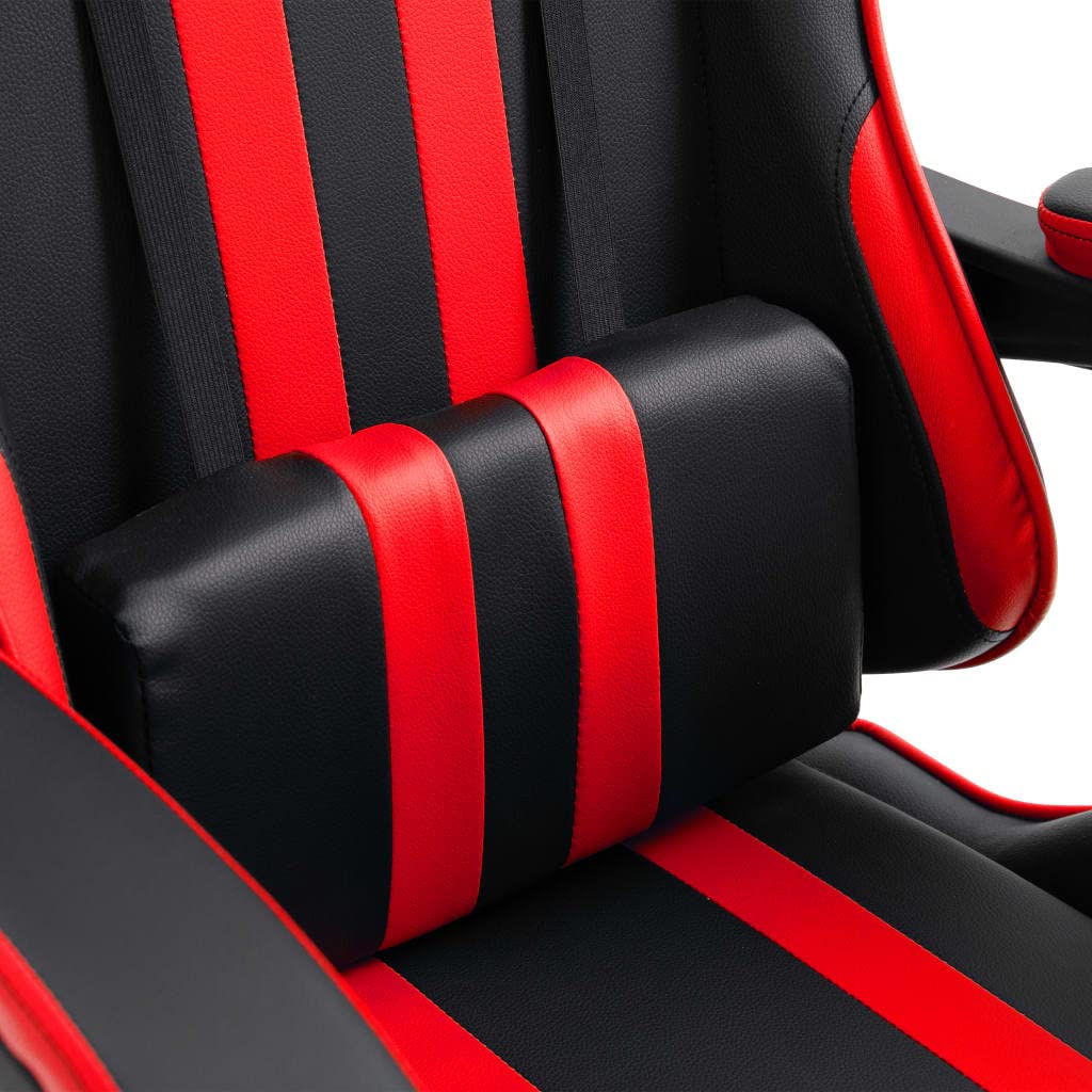 Silla de gaming de piel sintética roja con reposabrazos ajustable, reposacabezas y soporte lumbar, silla giratoria ergonómica para oficina, silla de ordenador
