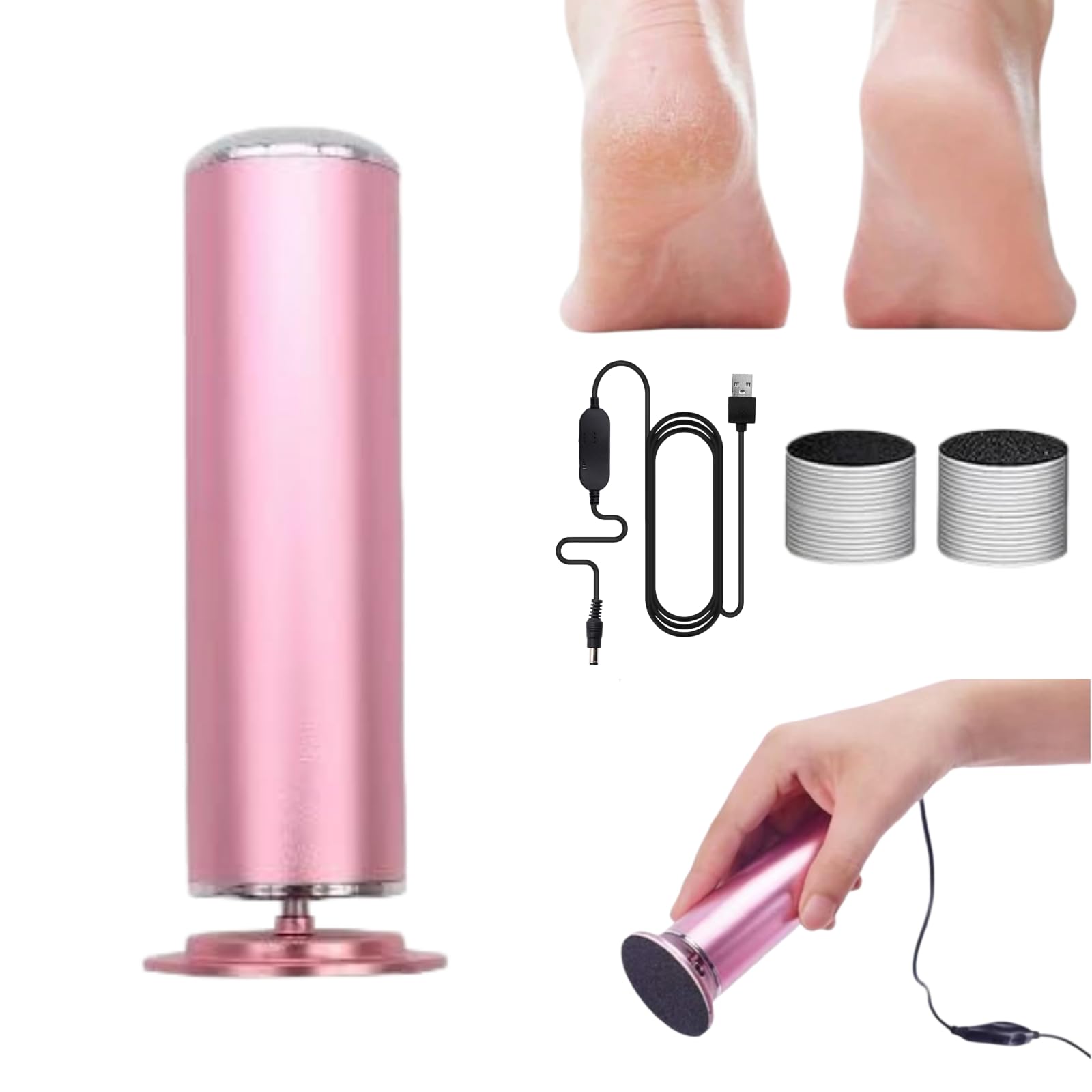 Dermaglide Hornhaut Entferner,Foot Glow Hornhaut Entferner,Professioneller Elektrischer Hornhautentferner mit 60 austauschbaren Schleifpapierscheiben für Abgestorbene Haut & Schwielen