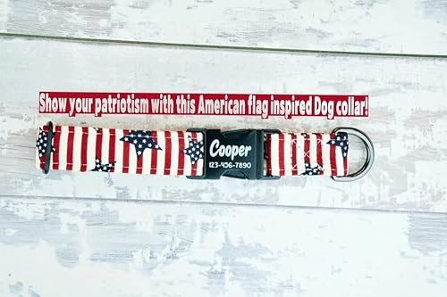 Miniatura 3 de Collar de perro estilo bandera estadounidense con hebilla de metal, hecho a mano, collar personalizado grabado personalizado, 1 pulgada de ancho,