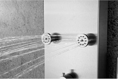 Miniatura 4 de ANZZI Sistema de torre de panel de cabezal de ducha  Fontan  Acero cepillado 6 Turbo Jetted y multifuncional  Jet de alta presión + lluvia +
