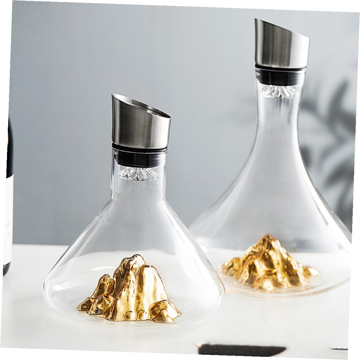 Decantador de Vino para Decantar Rápido de 1500ml Dorado en Cristal Diseño Elegante y Sencillo y Decorar Bodega de Vino en Casa