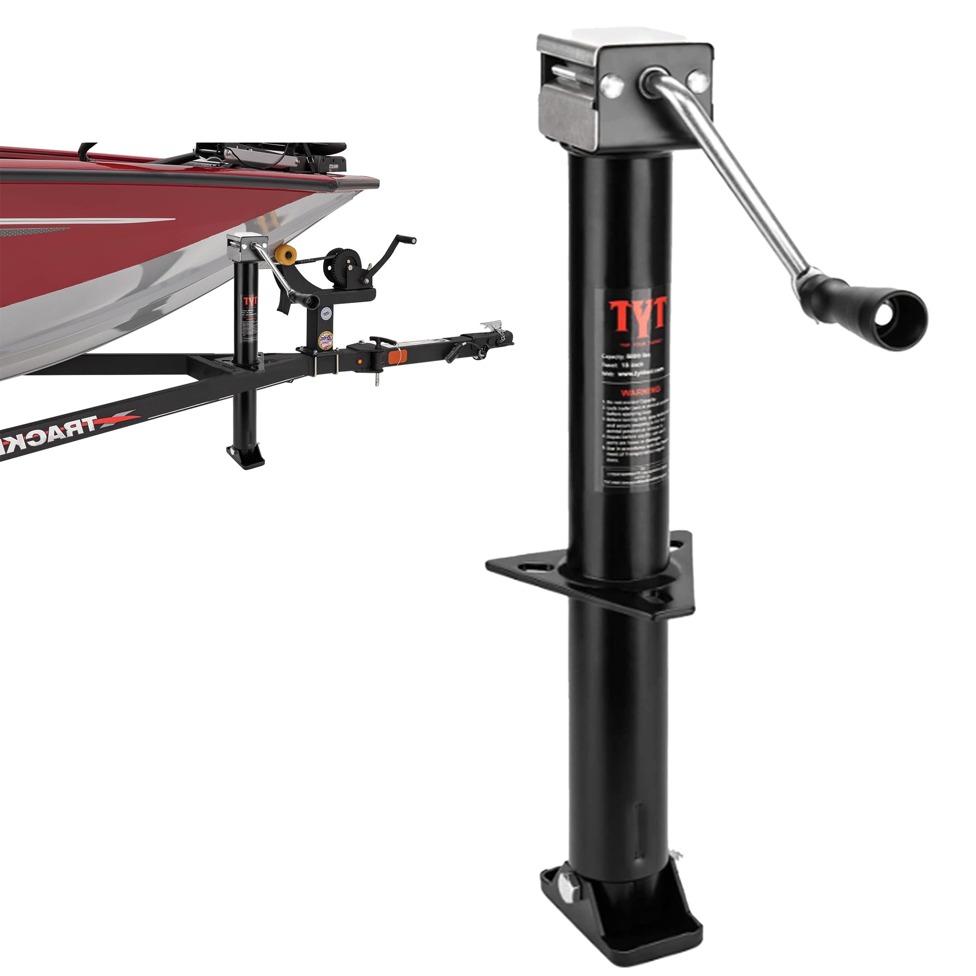TYT A-Frame Trailer Jack, 5000 lbs Capacity Side Wind Trailer Jack with Foot Plate, 15" Vertical Travel Heavy Duty Trailer Jack for Trailer, Utility Trailer, Yacht Trailer, Camper