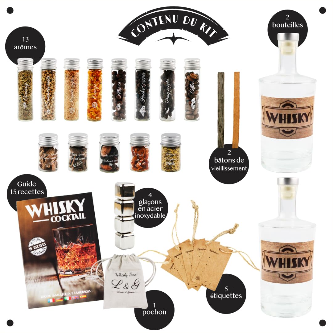 L&G® - Kit préparation et dégustation whisky arrangé - Idées cadeaux - Coffret cadeau whisky DIY original - Noël, anniversaire - Made in France - Ingrédients et accessoires de qualité