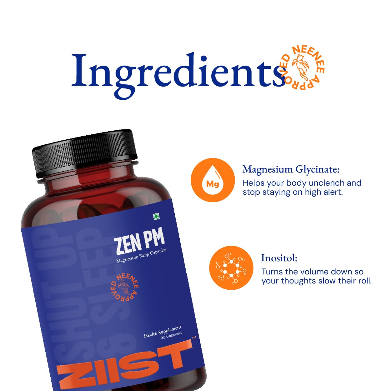 ZEN PM Sleep Recovery Supplement | High Absorption Magnesium Glycinate 600mg with 200mg Inositol | Supports Deep Sleep, Muscle Recovery & Nerve Health | Shut Up & Sleep |60 Vegetarian Capsules — Amazon image 2