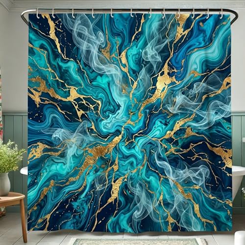 Ensemble de rideaux de douche en polyester abstrait avec tapis de bain - 5