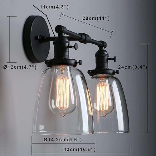 Miniatura 2 de Phansthy Aplique de pared negro doble aplique con doble pantalla de vidrio transparente de 5.6 pulgadas (negro)